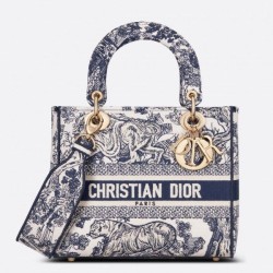 Borsa Dior Medium Lady D-Lite Toile de Jouy Ricamo Blu