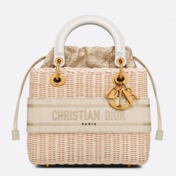 Borse Firmate Replica Dior Lady Dior media in vimini e jacquard obliquo bianco