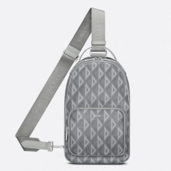 Borsa a tracolla in tela Dior Mini Rider CD Diamond grigia