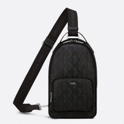 Borsa a tracolla in tela Dior Mini Rider CD Diamond nera