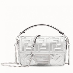 Mini Borse Replica Alta Qualità Fendi Baguette Con Motivo FF Argento