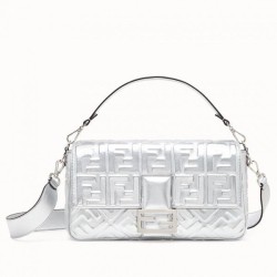 Fendi Baguette Imitazioni borse griffate Grande In Pelle Di Agnello Con Motivo FF Argento
