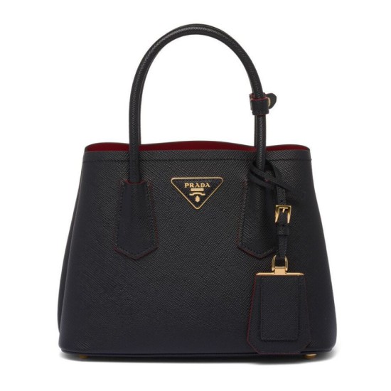 fedele Mini borsa Prada Double in pelle Saffiano nera