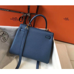 Hermes Kelly 25cm Borse Firmate Replica Sellier Clemence Pelle Blu