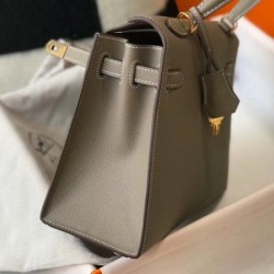 Borsa Hermes Kelly 25cm Sellier Epsom in pelle grigia Borsa Hermes Kelly 25cm Sellier Epsom in pelle grigia