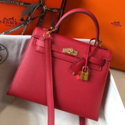 Borsa Hermes Kelly 25cm Sellier Epsom in pelle rossa