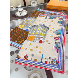 LV Silk Vivienne Xmas Square 90 M77905 Beige