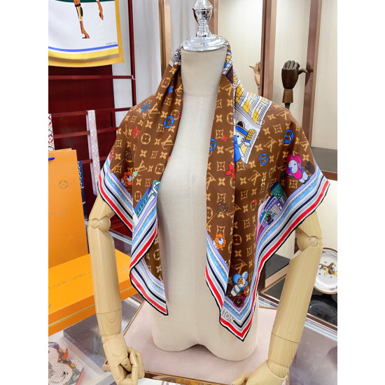 LV Silk Vivienne Xmas Square 90 M77905 Marrone LV Silk Vivienne Xmas Square 90 M77905 Marrone