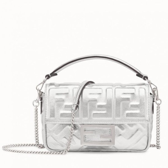 Mini Borse Replica Alta Qualità Fendi Baguette Con Motivo FF Argento