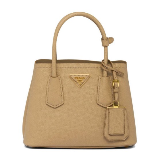 Mini Borsa Prada Doppia In Pelle Saffiano Albicocca