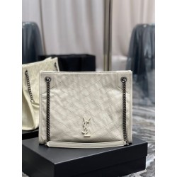 YSL Saint Laurent NIKI Borse Replica shopping media in pelle stropicciata vintage Bianco