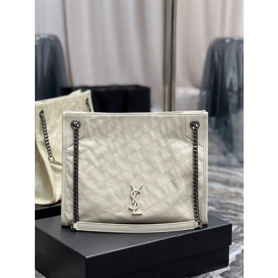 YSL Saint Laurent NIKI Borse Replica shopping media in pelle stropicciata vintage Bianco