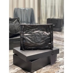 YSL Saint Laurent NIKI Borsa Replica 1:1 shopping media in pelle stropicciata vintage Nera