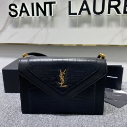 Borsa Replica 1:1 a Tracolla YSL Saint Laurent Gaby Pelle di vitello Stampa Coccodrillo Nero