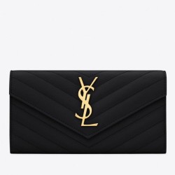 Portafoglio grande con patta monogramma YSL Saint Laurent nero