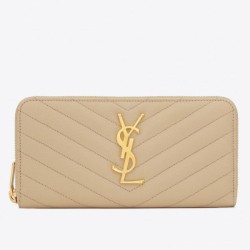 Qualità superiore replica YSL Saint Laurent Monogram Zip Around Portafoglio Cipria