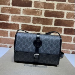 Miglior Prezzo Dettagli perfetti Borsa messenger Gucci GG con Interlocking G 745679 Nera Replica
