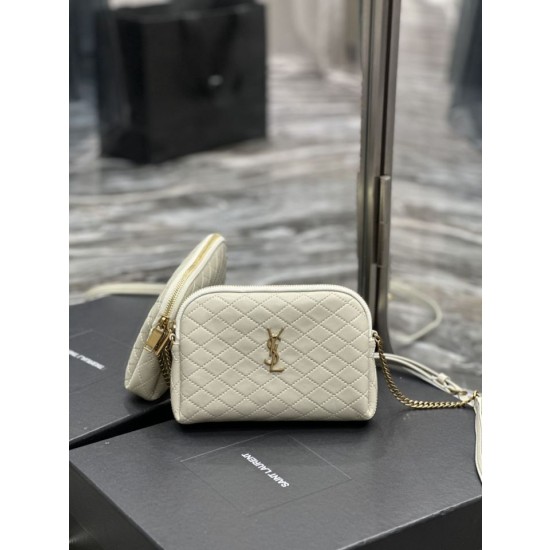 Borse Firmate Replica a catena con cerniera YSL Saint Laurent Gaby 18 cm bianca