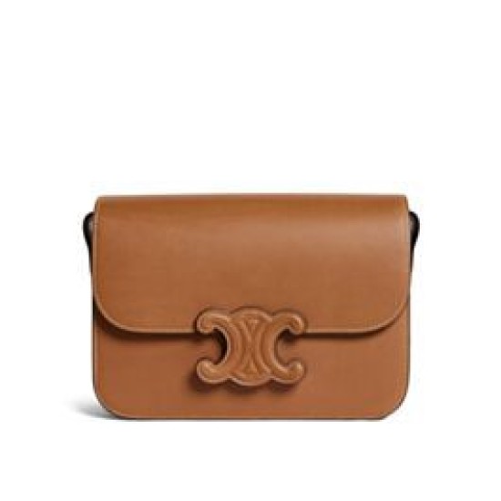 Borsa Celine Classique Cuir Triomphe in pelle di vitello naturale caffè
