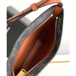 Borsa Celine media Celine Croque Triomphe in tela e pelle di vitello caffè