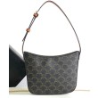 Borsa Celine media Celine Croque Triomphe in tela e pelle di vitello caffè