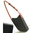 Borsa Celine media Celine Croque Triomphe in tela e pelle di vitello caffè