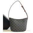 Borsa Celine media Celine Croque Triomphe in tela e pelle di vitello caffè