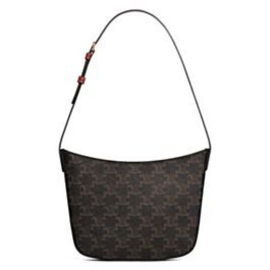 Borsa Celine media Celine Croque Triomphe in tela e pelle di vitello caffè