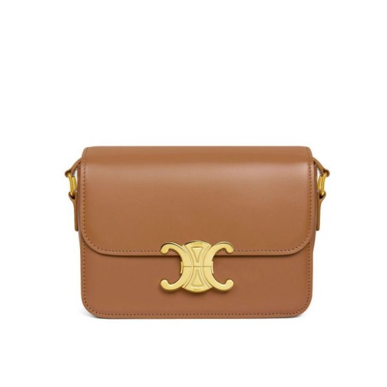 Borsa Celine Teen Triomphe in pelle di vitello lucida caffè
