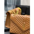 Dettagli perfetti Borsa a busta grande YSL Saint Laurent Mix Matelasse Caramello 31 cm