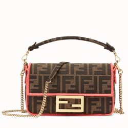 Miglior Prezzo Borsa Fendi Mini Baguette In Tessuto FF Con Finiture Fucsia Replica