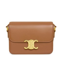 Miglior Prezzo Borsa Celine Teen Triomphe in pelle di vitello lucida caffè Replica