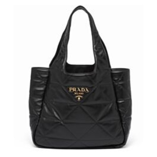 Imitazione Borsa tote Prada media in pelle nappa con impunture 1BG450 nera