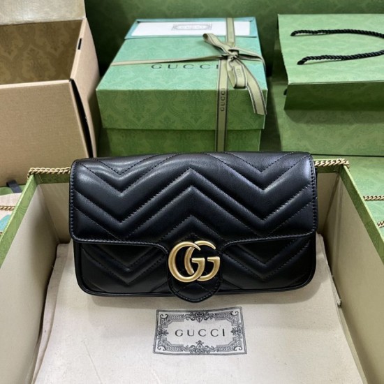 Imitazione Portafoglio con catena mini porta carte Gucci GG Marmont 751526 Nero