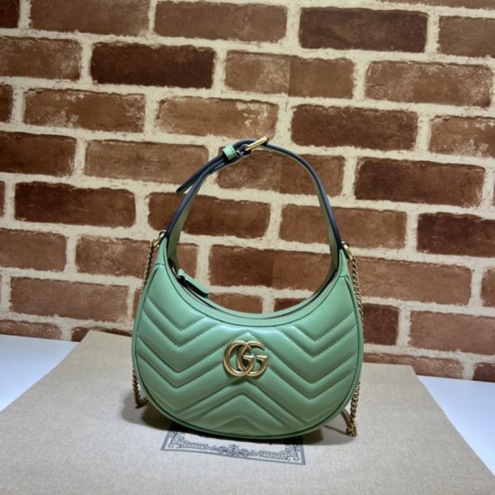 Mini borsa Gucci GG Marmont a forma di mezza luna 699514 Verde