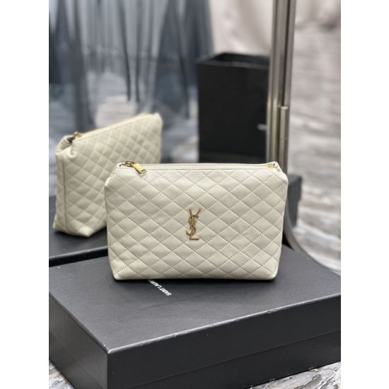 Pochette cosmetica con cerniera YSL Saint Laurent Gaby 23 cm bianca