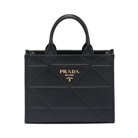 Prada Borse Firmate Replica Prada Symbole piccola in pelle con impunture 1BA379 Nera