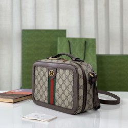 Dettagli perfetti Borse Imitazioni a spalla Gucci Ophidia piccola con nastro Web 739392 Marrone