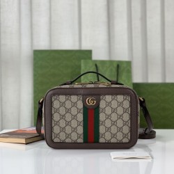 Dettagli perfetti Borse Imitazioni a spalla Gucci Ophidia piccola con nastro Web 739392 Marrone