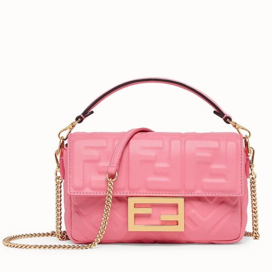Borsa Fendi Mini Baguette Motivo FF Rosa