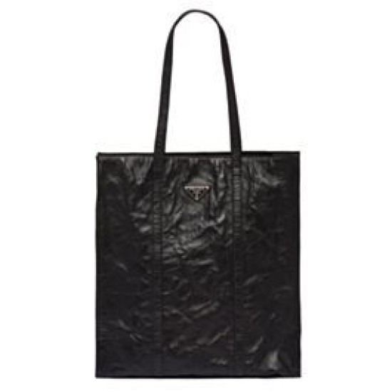 Borsa tote media in pelle nappa anticata Prada 1BG587 nera