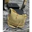 Bora Pari all'originale replica YSL Saint Laurent Hobo Rafia In Crochet E Pelle Liscia Albicocca