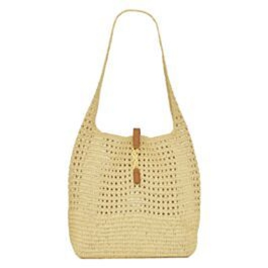 Bora Pari all'originale replica YSL Saint Laurent Hobo Rafia In Crochet E Pelle Liscia Albicocca