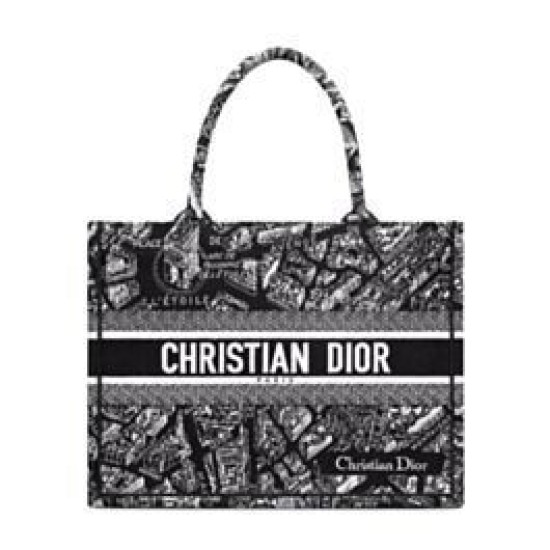 Christian Dior Medium Dior Book Tote Borse Imitazioni con motivo Plan de Paris ricamato nera