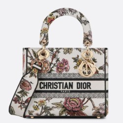 Miglior Prezzo Borsa Christian Dior Medium Lady D-Lite Jardin Botanique Ricamo Bianco Replica