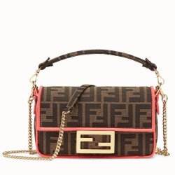 Miglior Prezzo Borsa Mini Baguette Fendi Tessuto FF Con Finiture Fucsia Replica