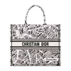 Miglior Prezzo Christian Dior Large Dior Book Tote Borse Imitazioni con motivo Plan de Paris ricamato nera / bianca Replica