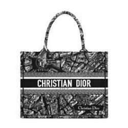 Christian Dior Medium Dior Book Tote Borse Imitazioni con motivo Plan de Paris ricamato nera