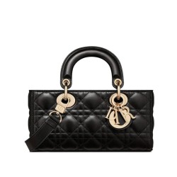 Borse Replica Alta Qualità Christian Dior Small Lady D-Joy Latte Patent Cannage Vitello Nero