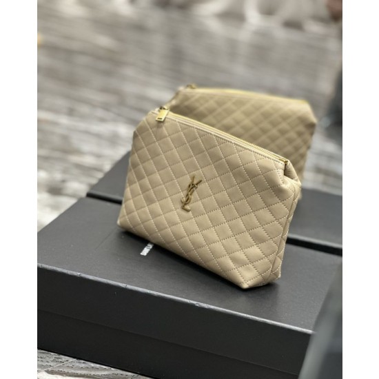 Pochette cosmetica con cerniera YSL Saint Laurent Gaby 23 cm albicocca
